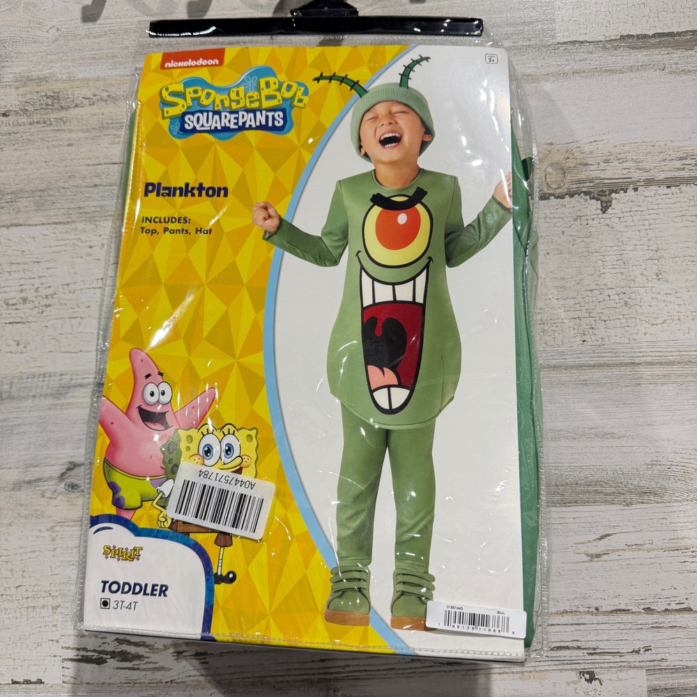 Plankton Costume Toddler 3T-4T Green SpongeBob SquarePants Cartoon NWT